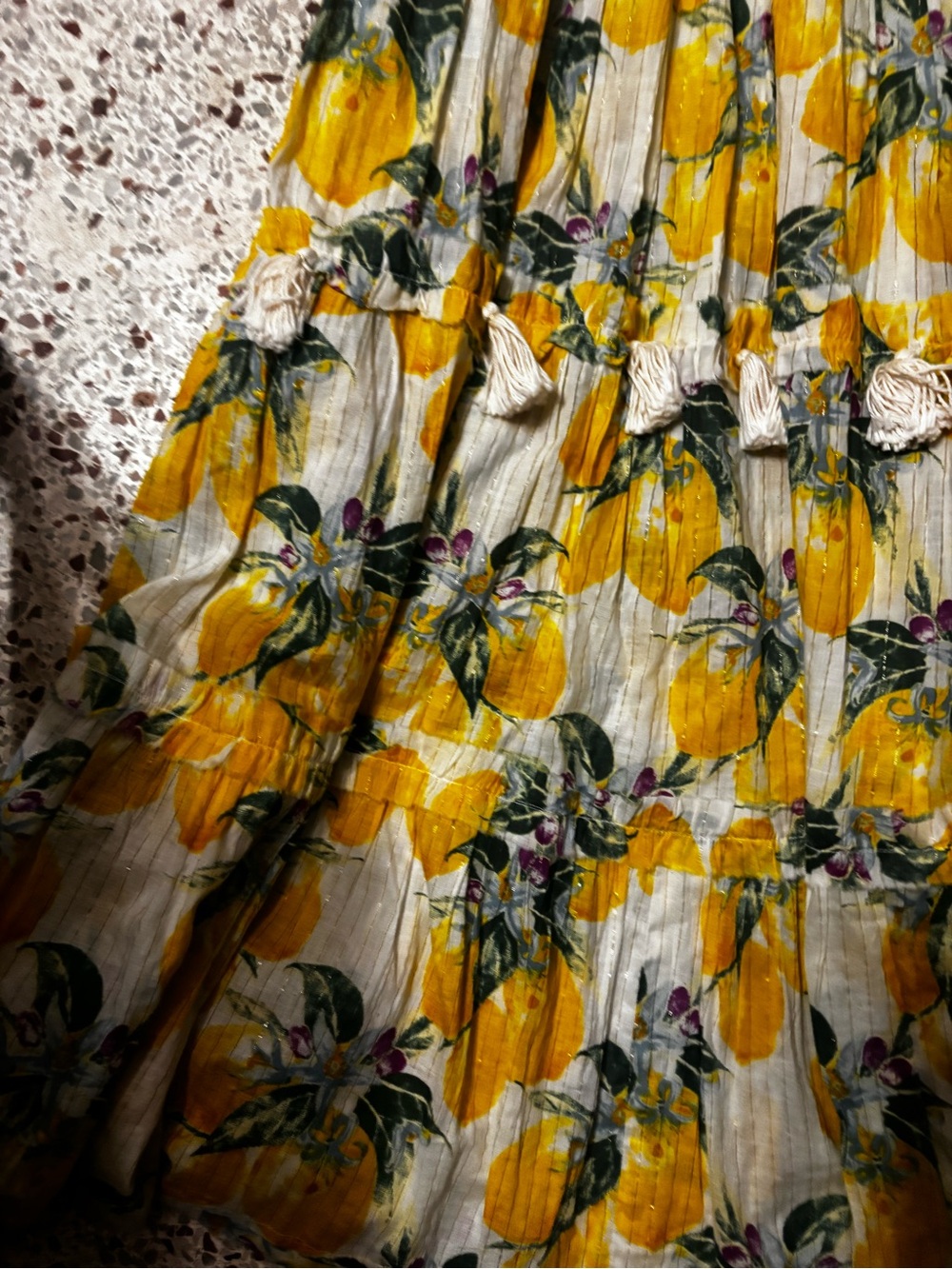Z&L Europe Lemon Print Metallic Tiered Maxi Sundress, medium - Picture 11 of 11